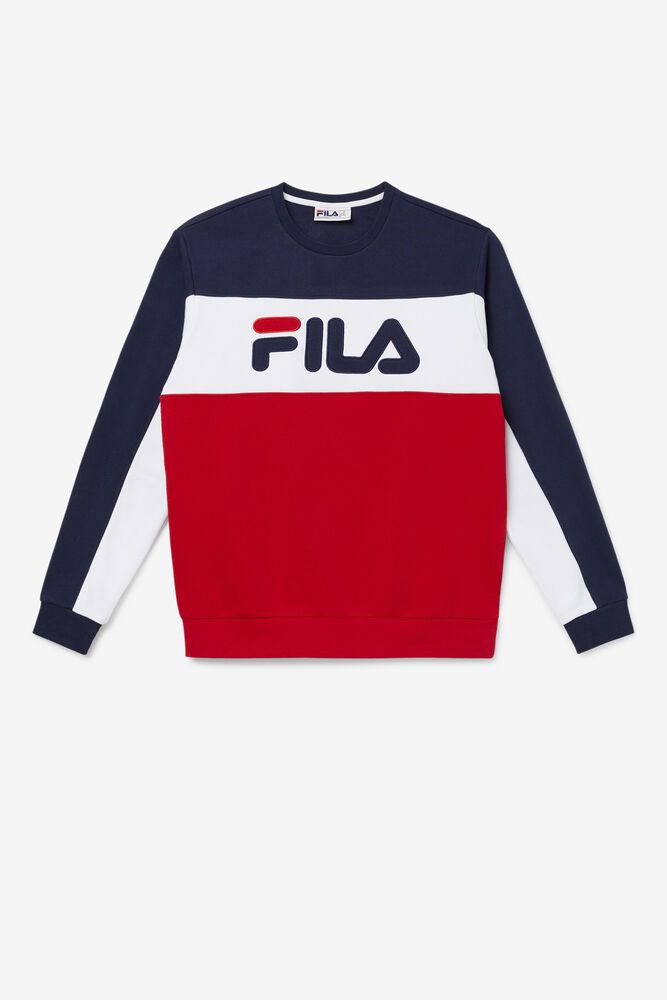 Fila Sweatshirt Mens Red/White/Navy Lesner Fleece Crew - Ireland 04239-NDOF